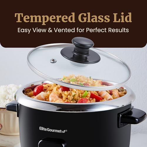 Elite Gourmet ERC006SS 6-Cup Electric Rice Cooker with Stainless Steel Inner Pot, Makes Soups, Stews, Porridges, Grains and Cereals, 6 cup (3 cups uncooked), Black