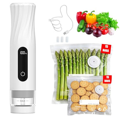 ALLHOPE Compact Vacuum Sealer for Food Storage: Portable Handheld Food Sealer, 80kPa Suction, 1800mAh Battery, 30 Reusable Vacuum Bags, Preserve 5X Freshness with Easy Operation