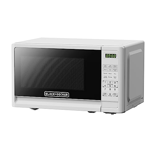BLACK+DECKER Compact Countertop Microwave Oven 0.7 Cu. Ft. 700-Watts with LED Lighting, Child Lock, White