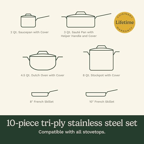 Cuisinart French Classic Tri-Ply Stainless 10-Piece Cookware Set, Silver