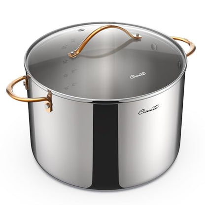 Ciwete 12 Quart Stock Pot with Lid, Upgraded Tri-Ply Stainless Steel Pot, Seamless Large Cooking Pot with Stay-Cool Brass Handle, Healthy Polished Stockpots, Induction Cookware, Oven & Dishwasher Safe