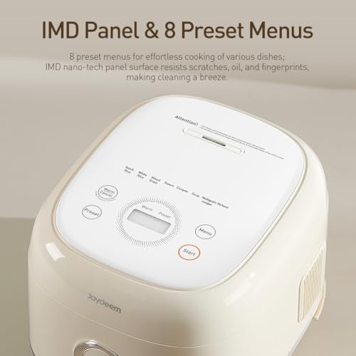 Joydeem Stainless Steel Rice Cooker, Uncoated Non-Stick 316L Stainless Steel Inner Pot, 6 Cup Uncooked, 3L/3.2 qt, DFB-D300, Cream Color