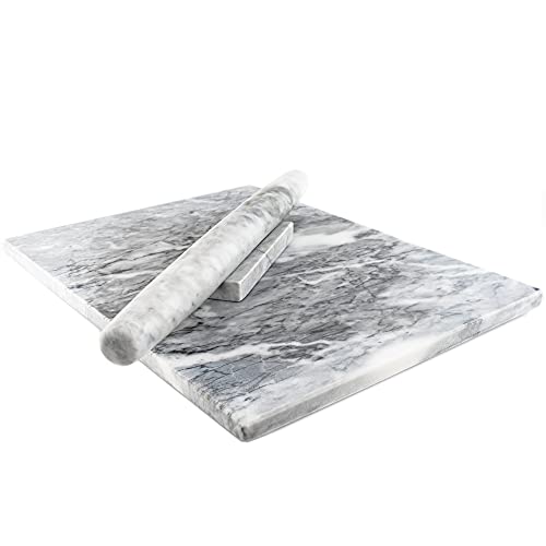 Ebuns Marble Pastry Board and French Rolling Pin Set – 16” x 12” Chilling Slab + 16” Rolling Pin – Non-Slip Feet – Ideal for Baking, Cheese, Charcuterie, Gifts & Elegant Kitchen Display
