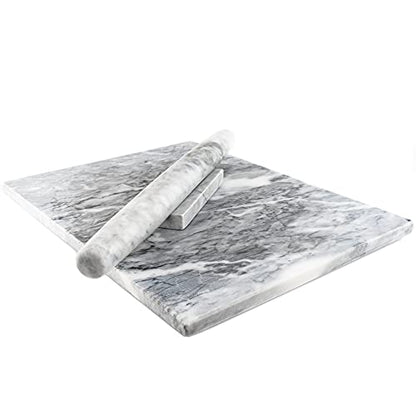 Ebuns Marble Pastry Board and French Rolling Pin Set – 16” x 12” Chilling Slab + 16” Rolling Pin – Non-Slip Feet – Ideal for Baking, Cheese, Charcuterie, Gifts & Elegant Kitchen Display