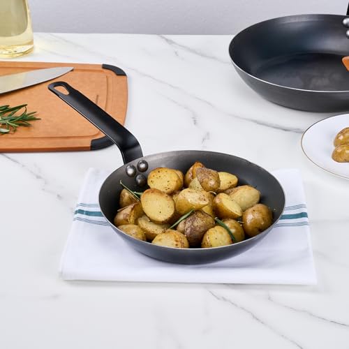 Restaurantware-Met Lux 9 Inch Fry Pan, 1 Lightweight Frying Pan - Induction-Ready, Triple-Riveted, Black Carbon Steel Cooking Skillet, Durable, For Searing, Sauteing, And Browning Food