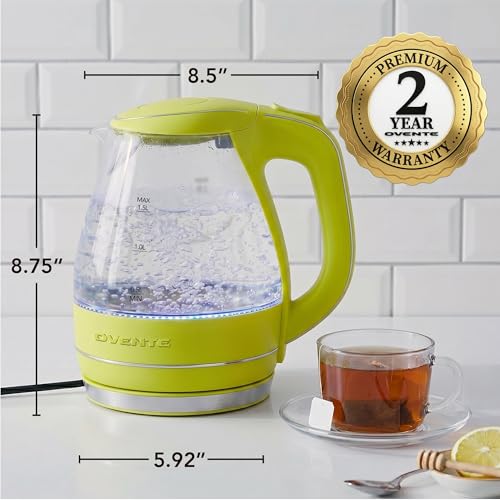 OVENTE 1.5L Glass Electric Kettle Water Boiler, Green KG83G