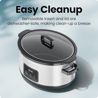 Chefman Slow Cooker 7 Quart, Large Family Size Programmable Digital Slow Cooker with 24-Hour Timer, Low, High & Warm Settings, Ceramic Crock, Tempered Glass Lid, Dishwasher-Safe, Stainless Steel