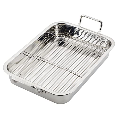 Farberware Classic Series Stainless Steel Roasting Pan with Rack, 17-Inch x 12.25-Inch Turkey Pan
