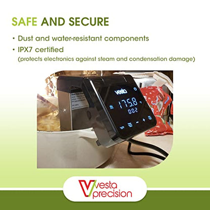 Vesta Precision Sous Vide Cooker, 30L Capacity, WiFi App Control and Large Display Screen,Foldable Design, IPX7 Waterproof, High Performance Immersion Circulator for Home & Professional Kitchen