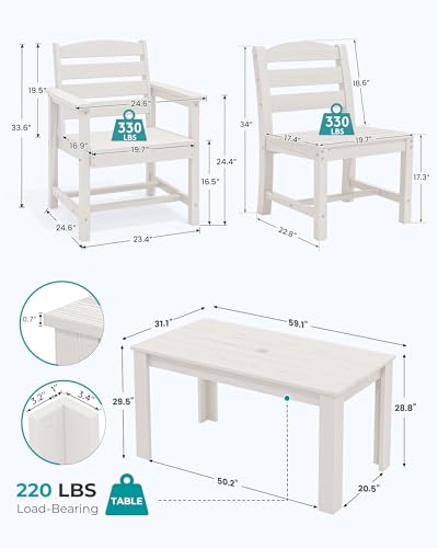 SERWALL Outdoor Dining Sets for 10, HDPE Dining Sets for 10 Person with 2 Tables and 8 Armless Chairs and 2 Armchairs, Patio Dining Sets for Garden, Backyard, Poolside, White