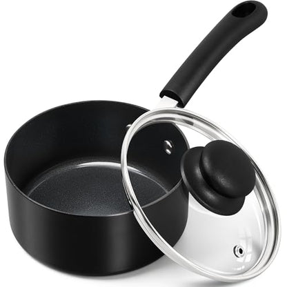 MICHELANGELO Nonstick Saucepan with Lid, Ceramic Sauce Pan Sets, Easy to Clean Sauce Pans, Multi-Purpose Cooking Pots, 1QT, Black