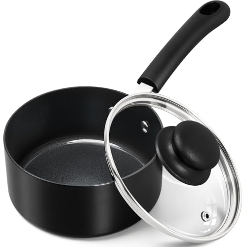 MICHELANGELO Nonstick Saucepan with Lid, Ceramic Sauce Pan Sets, Easy to Clean Sauce Pans, Multi-Purpose Cooking Pots, 1QT, Black