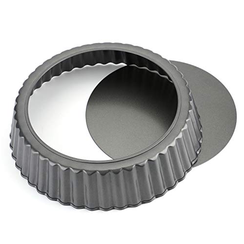 Tosnail Deep Tart Pan, 9.5" x 2" Quiche Pie Pan with Removable Loose Bottom, Fluted Baking Pan