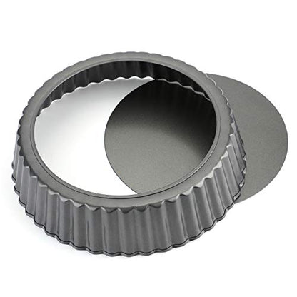 Tosnail Deep Tart Pan, 9.5" x 2" Quiche Pie Pan with Removable Loose Bottom, Fluted Baking Pan