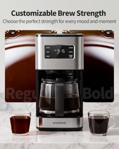 SHARDOR 10-Cup Programmable Coffee Maker, Regular & Bold, LED Display