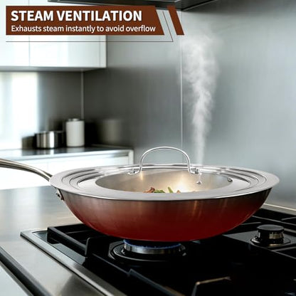 15 Inch Extra Large Universal Lid for Pots, Pans and Skillets, Pan Lid Fits 9.5/10/11/12/13/14/15 Inch Cookware, Stainless Steel & Tempered Glass Replacement Frying Pan Lid, Dishwasher Safe