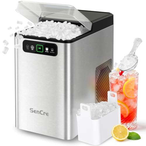SenCre Nugget Ice Maker Countertop 40Lbs/24H Soft Chewable Ice Machine Pellet Crushed Ice Makers, One-Click Operation Auto Self-Cleaning Stainless Steel with Scoop for Home Kitchen Office, Silver