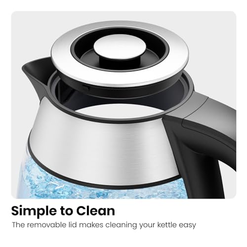 CHEFMAN Electric Kettle - 1.2L 1500W Hot Water Tea Pot with Infuser, BPA Free, Auto Shut Off, Boil-Dry Protection, Removable Lid, LED Light, Cordless Glass Electric Tea Kettle – Stainless Steel