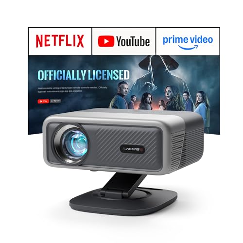 [Now with Netflix & 3500 ANSI] 4K Projector with WiFi and Bluetooth,TOF Real-Time Auto Focus Smart Projector, AuKing Outdoor Movie Home Theater Proyector with Omni-Adjustable Stand(grey)