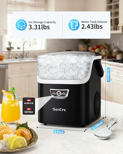 SenCre Nugget Ice Maker with Handle 40lbs/Day Countertop Ice Maker Soft Ice