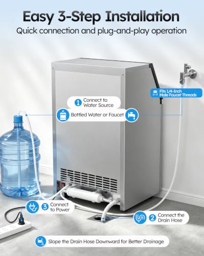 Mojgar Commercial Ice Maker 150lbs/24H with 50lbs Storage Bin 2 Water Inlet