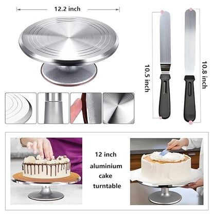 YOQXHY Cake Decorating Kit, 357 Pcs Baking Supplies Tools with Aluminium Cake Turntable, Leveler, 50 Icing Tips, 8 Russian+Ball Tips, 2 Spatulas, 3 Scrapers, 102 Pastry Bags, 109 Cupcake Liners & More