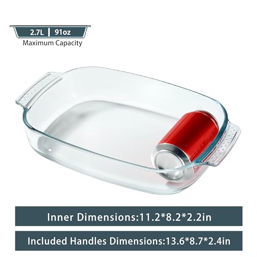 VRUIFA 9x13 Glass Baking Dish, 2.7 Quart Casserole Dishes for Oven, Borosilicate Glass