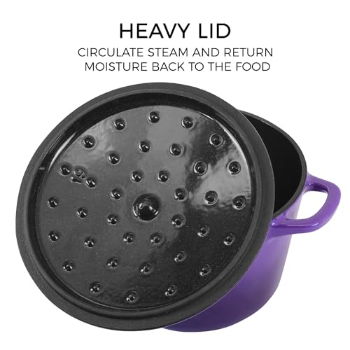 Flavehc Dutch Oven Pot with Lid 2.8 qt Cast Iron Dutch Oven for Bread Baking Purple Enameled Cast Iron Rice Pot with Handels