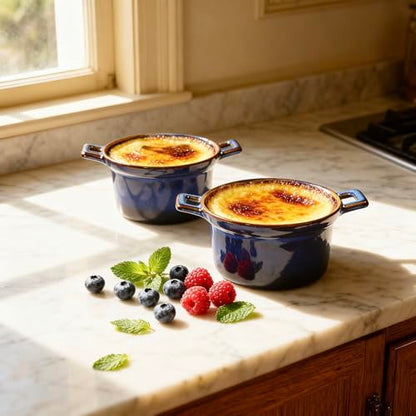dingdaer Mini Cocotte Set, Small Casserole Dishes with Lids & Handle, 16.9 OZ Ceramic Mini Dutch Oven Set of 2, Individual Baking Ramekins for Lasagna, Soufflé, Soup Tureen, Oven, Microwave Safe, Blue