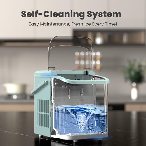 DUMOS Countertop Ice Maker with Handle, 26lbs/24H, Makes 9 Bullet Cubes in 6 Mins, Auto-Cleaning, Portable Ice Machine for Home Kitchen RV Camping, Green