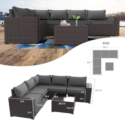 Kullavik 6 Piece Patio Furniture Set, Outdoor Wicker Sectional Sofa