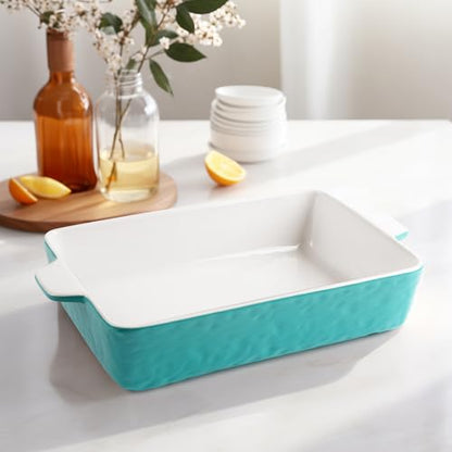 Krokori 4 QT Baking Dish, Casserole Dishes for Oven, 9x13 Baking Pan with Handles, Lasagna Pan Deep, Ceramic Casserole Dish Oven Safe for Baking, Lasagna, Kitchen, Wedding Gift (Aquamarine)