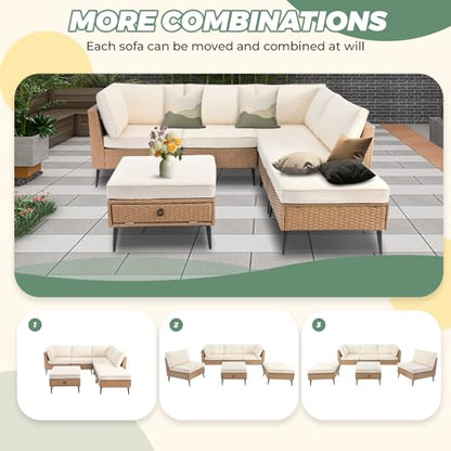 LVUYOYO 6 Pieces Outdoor Patio Furniture Set, Wicker Sectional Sofa Set