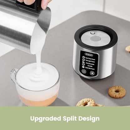 Gevi Milk Frother,5 in 1 Stainless Steel Professional Milk Steamer，Easy to Clean Hot Chocolate Maker,for Hot and Cold Milk Frother for Latte,Macchiato,Cappuccino and Hot Chocolate