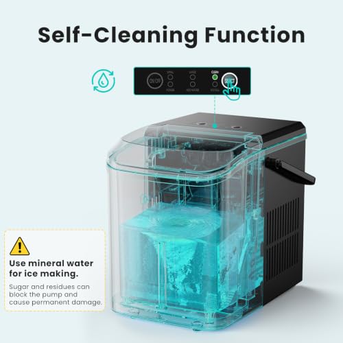 OLIXIS Countertop Ice Maker Machine with Handle, Auto-Cleaning Portable Ice Maker with Basket & Scoop, 26lbs in 24Hrs & 9 Cubes in 6 Mins, 2 Cube Sizes, for Home Party Camping RV, Black