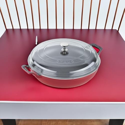 Staub Cast Iron Braiser with Glass Lid, Dutch Oven, 3.5-quart, serves 3-4, Made in France, Cherry