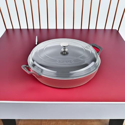 Staub Cast Iron Braiser with Glass Lid, Dutch Oven, 3.5-quart, serves 3-4, Made in France, Cherry