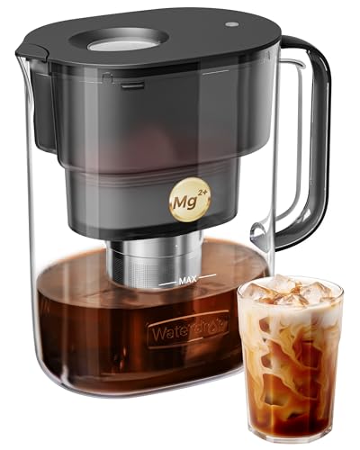 Waterdrop PT-10 Cold Brew Coffee Maker with 1 Magnesium Water Filter for Well-Balanced Acidity, Unlocks Aroma, BPA-Free Cold Brew Pitcher, Stainless Steel Filter for Iced Coffee, Tea, Lemonade, Black