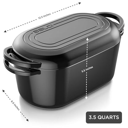 Enameled Dutch Oven - 3.5 Qt Cast Iron Pot with Lid - Bread Pan for Sourdough Bread Baking, Slow Cooker, Dual Handles, Great for Roasting & Cooking, Premium Bakeware