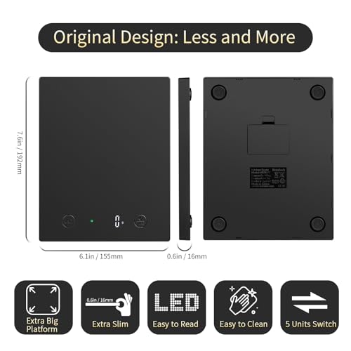 Homebuds 22lb/10kg Food Scale, Precision 0.1oz/1g by Our Professional Scale Factory Since 2001, Kitchen Scales Digital Weight Grams and Ounces for Cooking and Baking, LED, 3*AAA Batteries, Black
