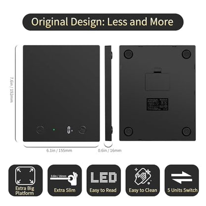 Homebuds 22lb/10kg Food Scale, Precision 0.1oz/1g by Our Professional Scale Factory Since 2001, Kitchen Scales Digital Weight Grams and Ounces for Cooking and Baking, LED, 3*AAA Batteries, Black