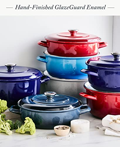 Merten & Storck 7QT Round Dutch Oven Casserole Pot with Lid, European Crafted Enameled Iron Stockpot, Induction & All Cooktops, Braising, Stews, Roasting, Slow Cooking, Sourdough, Cobalt Blue