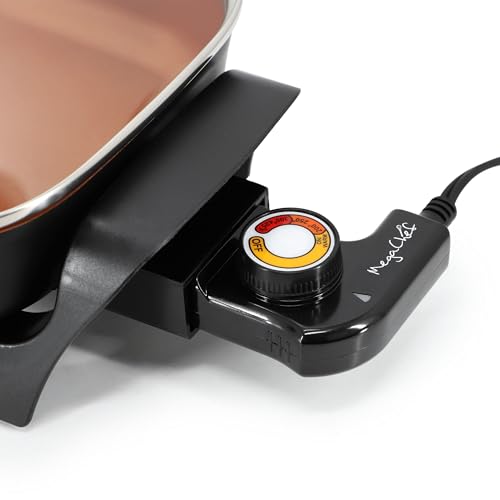 MegaChef Electric Skillet with Tempered Glass Lid, Copper Non-Stick Coating & Adjustable Temperature Control, Versatile Small Kitchen Appliance (8 Inch Skillet)