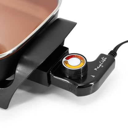 MegaChef Electric Skillet with Tempered Glass Lid, Copper Non-Stick Coating & Adjustable Temperature Control, Versatile Small Kitchen Appliance (8 Inch Skillet)