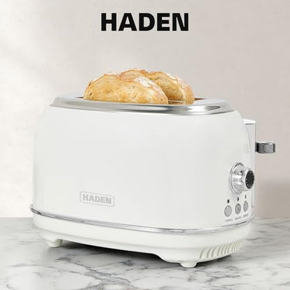 Haden Heritage 2-Slice Wide-Slot Toaster, Stainless-Steel Bread Toaster with Adjustable Browning Control, Non-Slip Feet & Crumb Tray, Ivory & Chrome