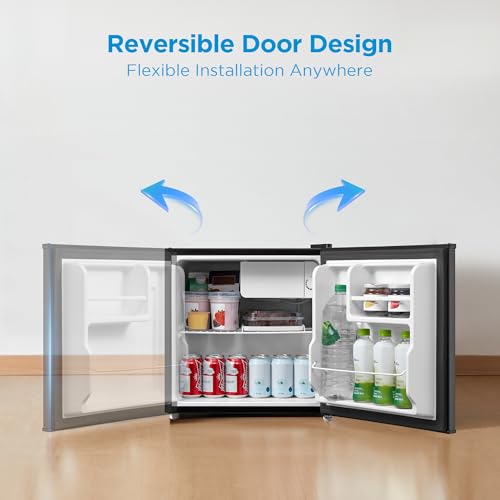 Midea WHS-65LB1 Mini Fridge, 1.6 Cu.ft Energy Star Certified Mini Refrigerator, Adjustable Thermostat, Reversible Door, Low Noise for Dorm, Office, Bedroom, Black