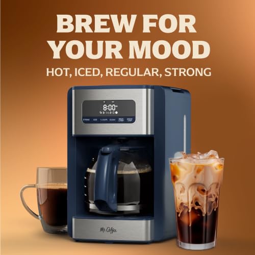 Mr. Coffee® 12 Cup Coffee Maker, Programmable Coffee Maker with Strong Brew and Iced Coffee Brew Settings, Small Batch Setting for 1 to 4 Cups, Abyss Blue