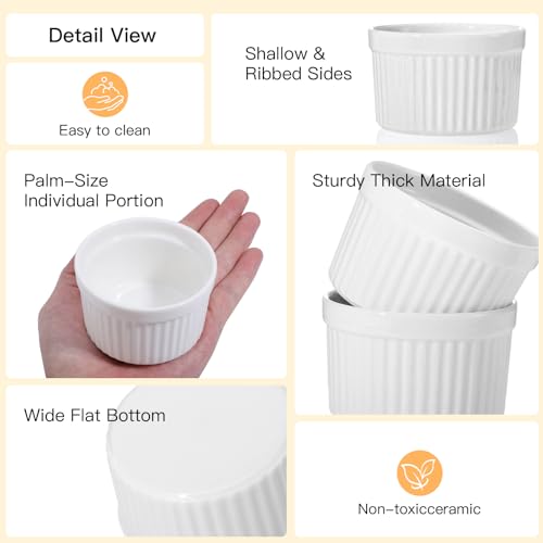 4Pcs Ceramic Ramekins Oven Safe, Creme Brulee Ramekins for Baking, Small Bowls Dipping Sauce Dish Classic Style (5 OZ)