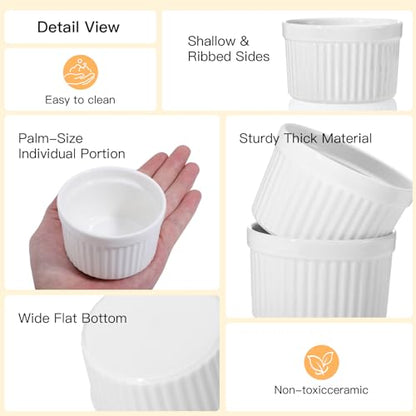 4Pcs Ceramic Ramekins Oven Safe, Creme Brulee Ramekins for Baking, Small Bowls Dipping Sauce Dish Classic Style (5 OZ)