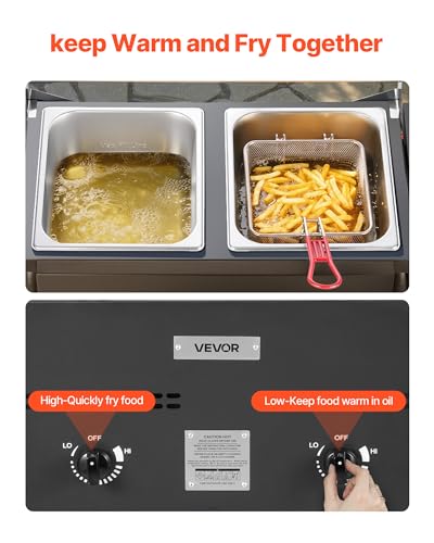VEVOR Outdoor Propane Deep Fryer, Dual-Tank 8QTx2 Commercial Fryer, Stainless Steel Cooker with Foldable Platform, Dual Basket, and Heat Adjustment, Floor Standing Fryers for Restaurant Home Snack Bar